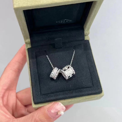 [Vera  Jewelry]PERLEE DOUBLE PENDANT SILVER DIAMOND NECKLACE