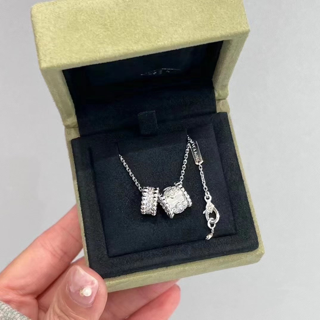 [Vera  Jewelry]PERLEE DOUBLE PENDANT SILVER DIAMOND NECKLACE