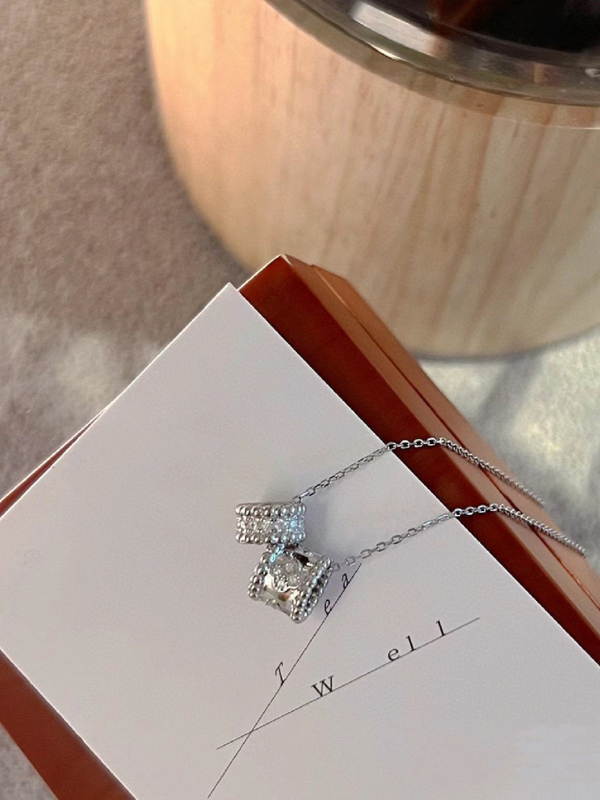 [Vera  Jewelry]PERLEE DOUBLE PENDANT SILVER DIAMOND NECKLACE
