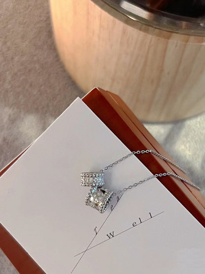 [Vera  Jewelry]PERLEE DOUBLE PENDANT SILVER DIAMOND NECKLACE