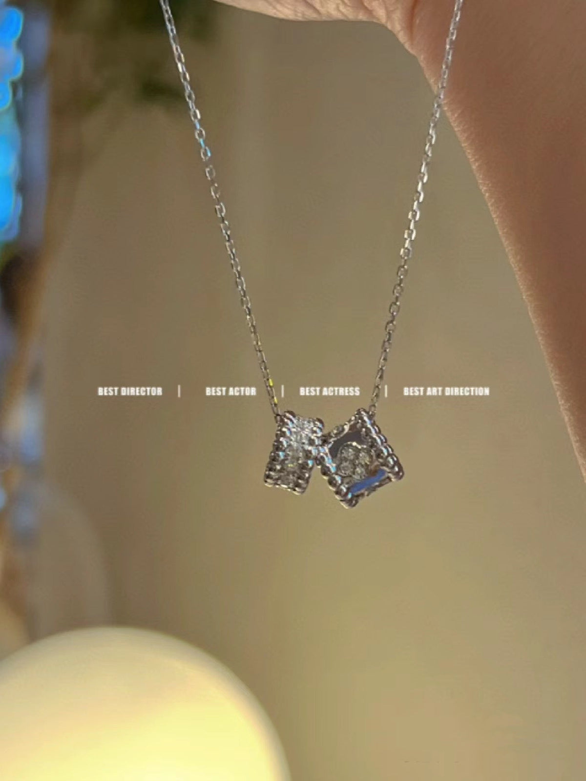 [Vera  Jewelry]PERLEE DOUBLE PENDANT SILVER DIAMOND NECKLACE