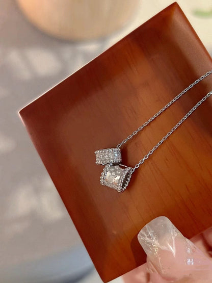 [Vera  Jewelry]PERLEE DOUBLE PENDANT SILVER DIAMOND NECKLACE