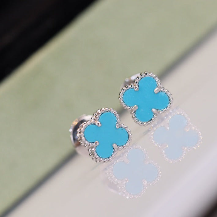 [Vera  Jewelry]CLOVER MINI TURQUOISE SILVER STUD EARRINGS