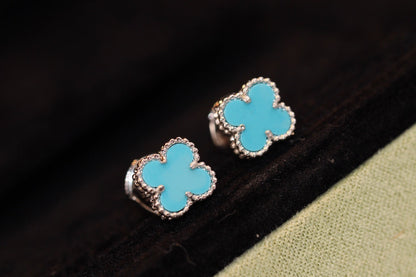 [Vera  Jewelry]CLOVER MINI TURQUOISE SILVER STUD EARRINGS