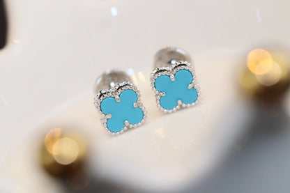 [Vera  Jewelry]CLOVER MINI TURQUOISE SILVER STUD EARRINGS