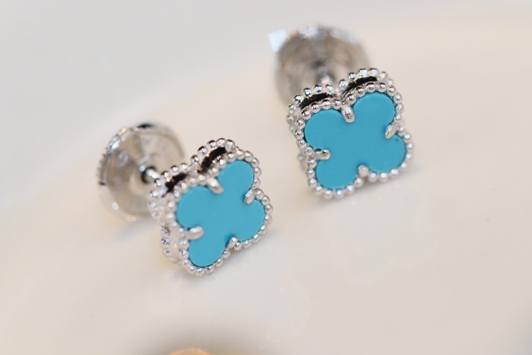 [Vera  Jewelry]CLOVER MINI TURQUOISE SILVER STUD EARRINGS