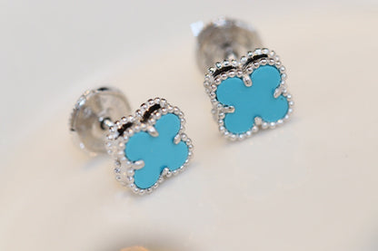 [Vera  Jewelry]CLOVER MINI TURQUOISE SILVER STUD EARRINGS