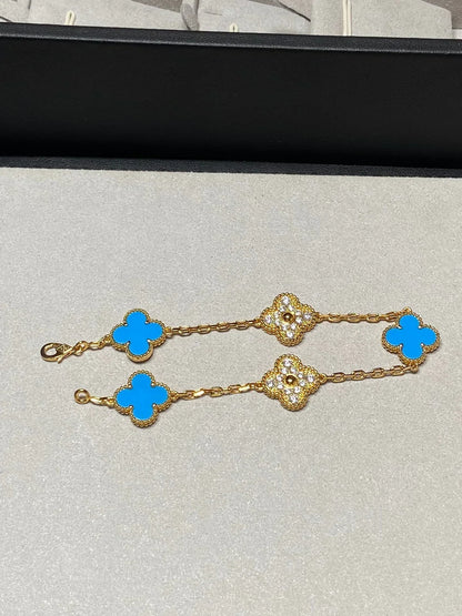 [Vera Jewelry] CLOVER 5 MOTIF BLUE AGATE BRACELET COLLECTION