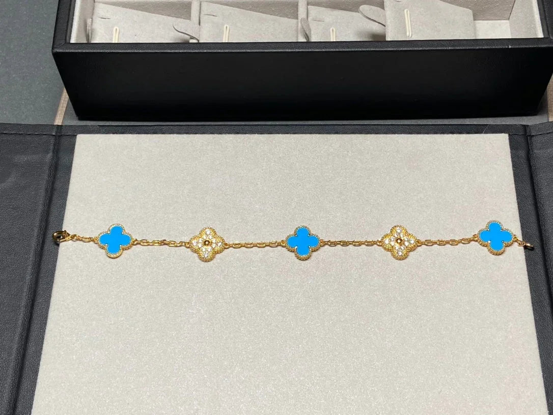 [Vera Jewelry] CLOVER 5 MOTIF BLUE AGATE BRACELET COLLECTION