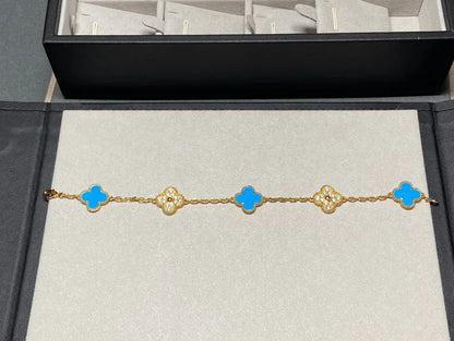 [Vera Jewelry] CLOVER 5 MOTIF BLUE AGATE BRACELET COLLECTION