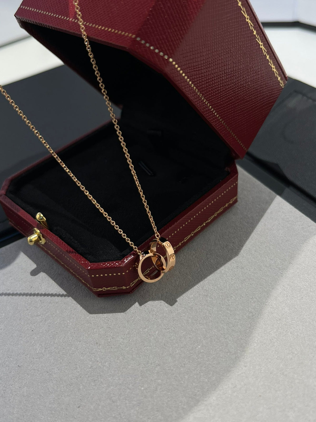 [Vera  Jewelry]LOVE NECKLACE DOUBLE RING PINK GOLD