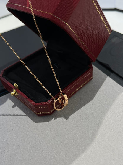 [Vera  Jewelry]LOVE NECKLACE DOUBLE RING PINK GOLD