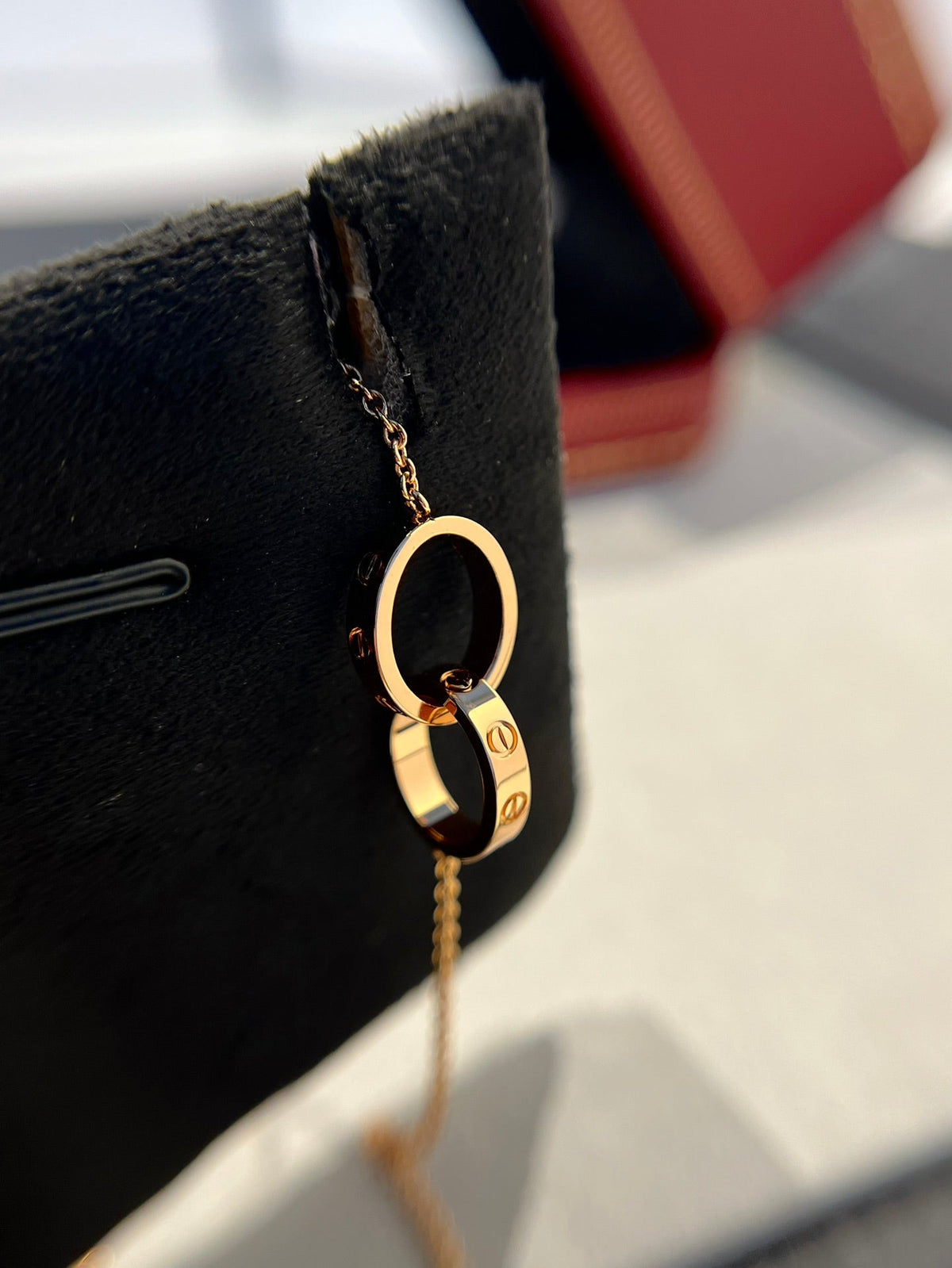 [Vera  Jewelry]LOVE NECKLACE DOUBLE RING PINK GOLD