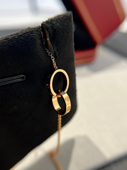 [Vera  Jewelry]LOVE NECKLACE DOUBLE RING PINK GOLD