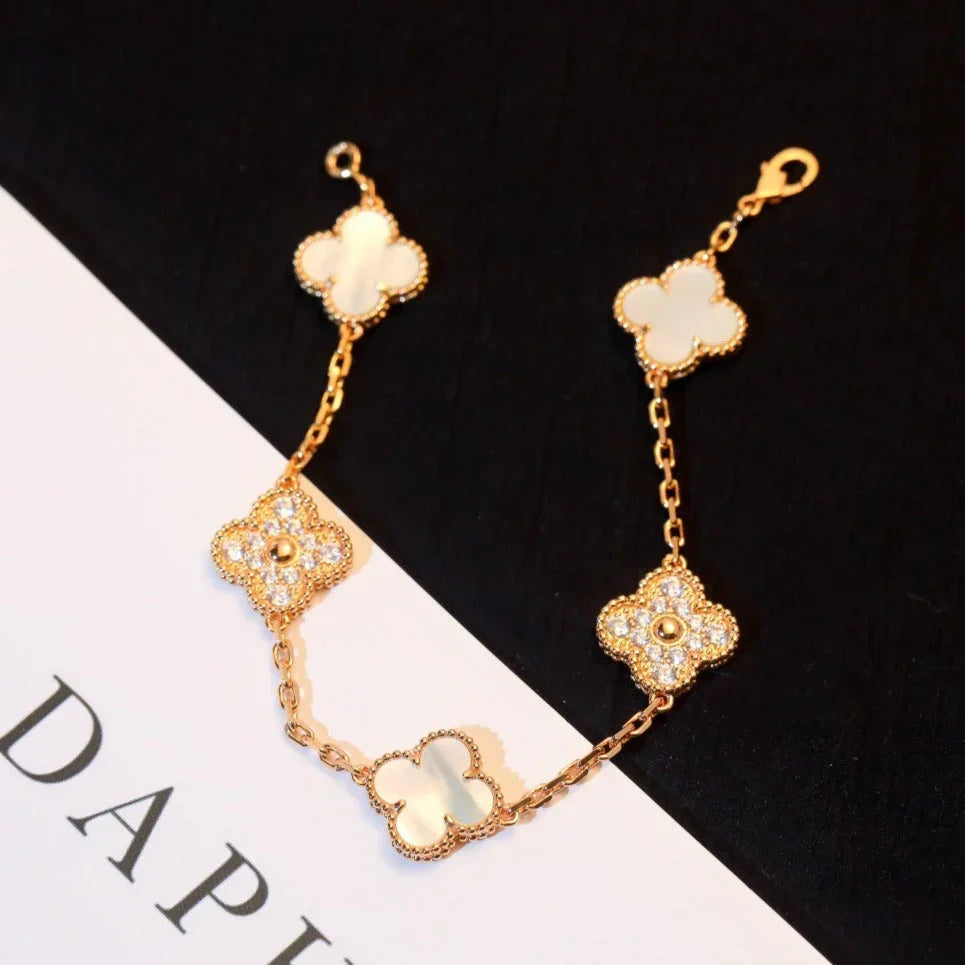 [Vera Jewelry] クローバー ホワイトパール マザーオブパール 5モチーフ ブレスレット コレクション