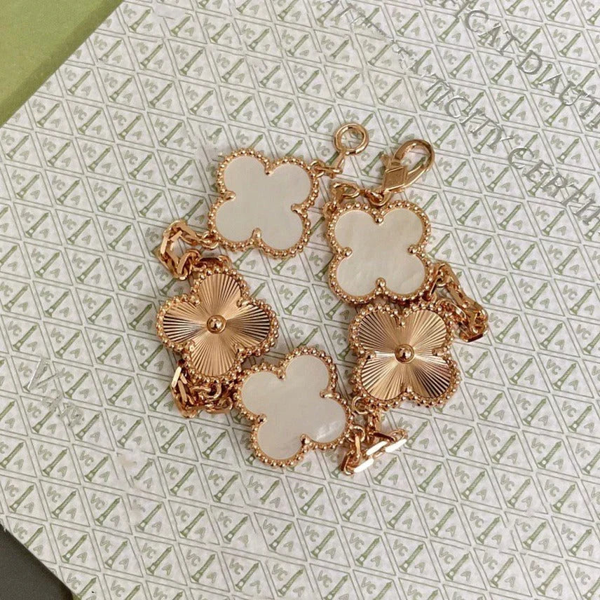 [Vera Jewelry]CLOVER WHITE PEARL MOP 5 MOTIF BRACELET COLLECTION