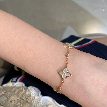 [Vera  Jewelry]STAR AND SUN 4 MOTIF WHITE MOP PINK GOLD BRACELET