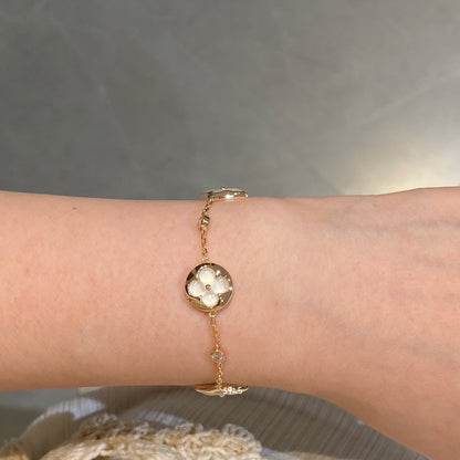 [Vera  Jewelry]STAR AND SUN 4 MOTIF WHITE MOP PINK GOLD BRACELET