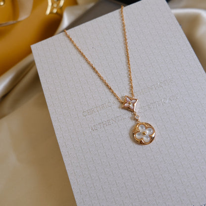 [Vera  Jewelry]STAR AND SUN WHITE MOP 2 MOTIF PINK GOLD NECKLACE