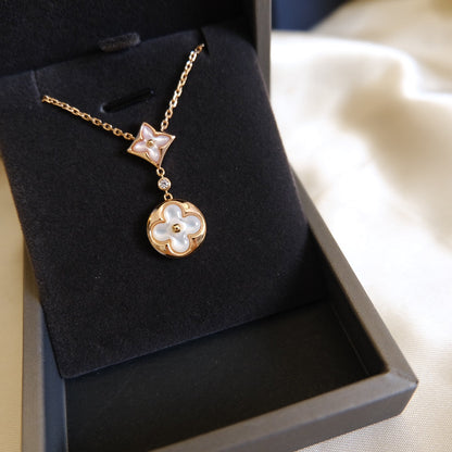 [Vera Jewelry]STAR AND SUN WHITE MOP 2 MOTIF PINK GOLD NECKLACE