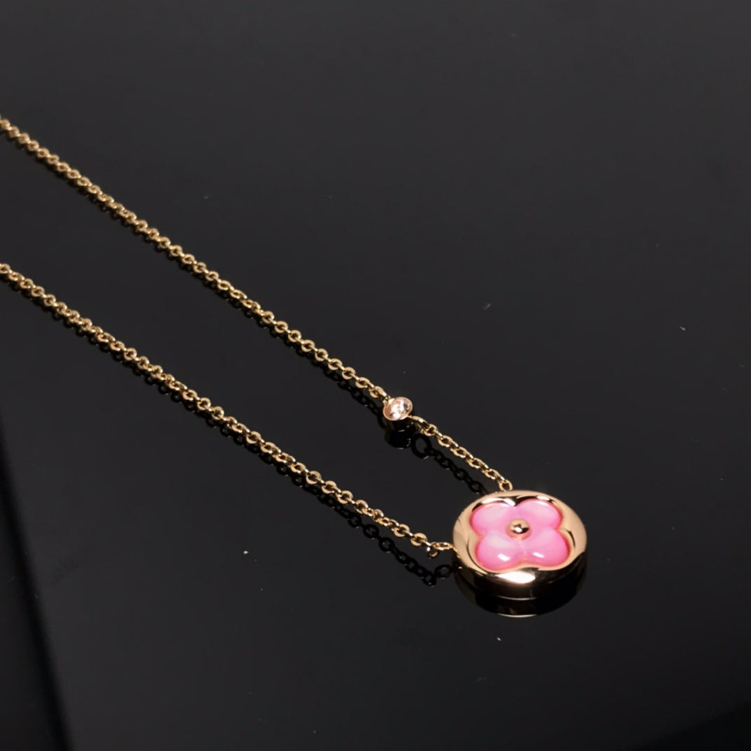 [Vera  Jewelry]COLOR BLOSSOM PINK MOP SUN GOLD NECKLACE