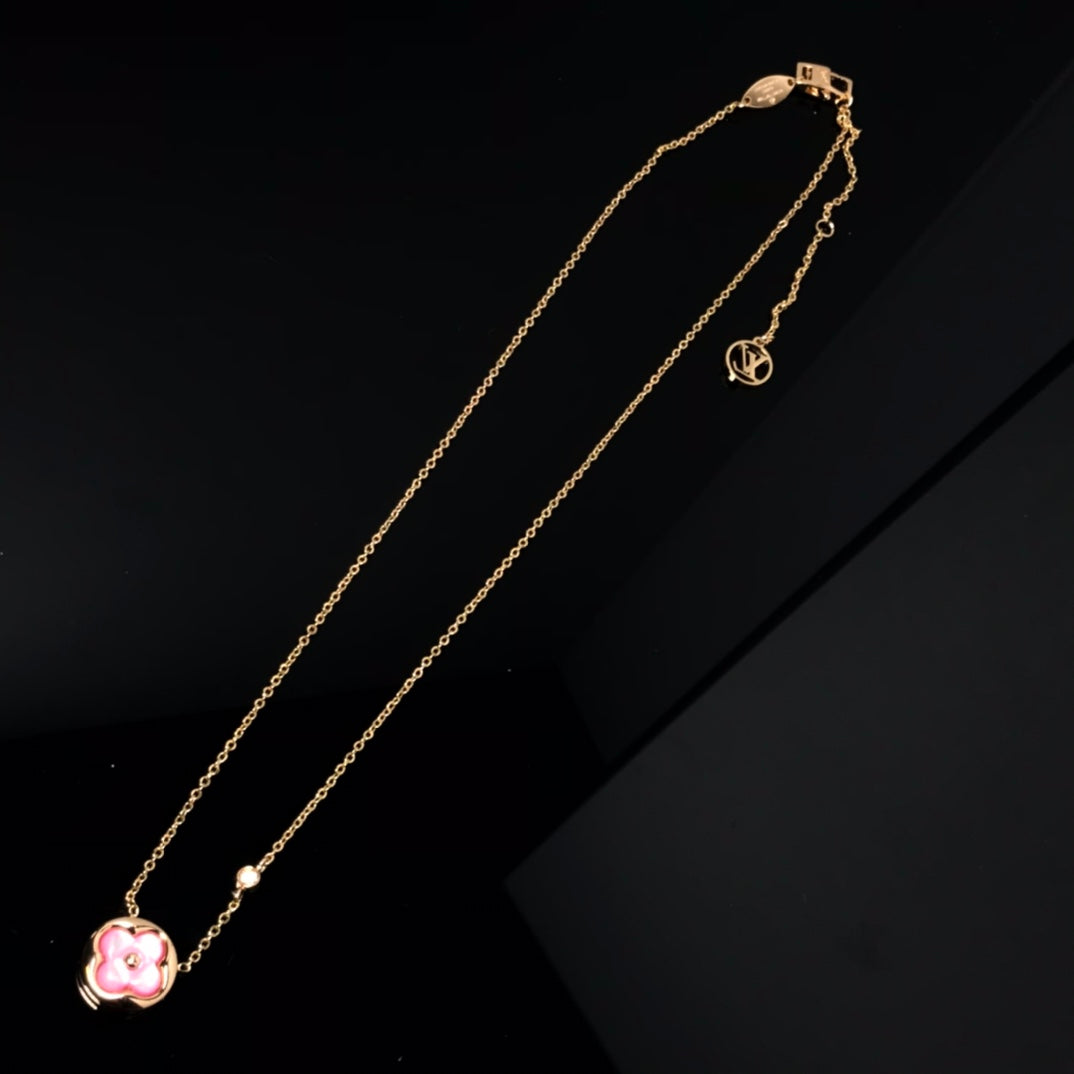 [Vera  Jewelry]COLOR BLOSSOM PINK MOP SUN GOLD NECKLACE