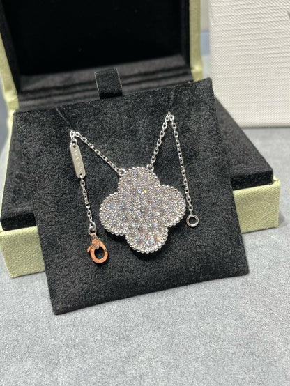 [Vera  Jewelry]CLOVER 25MM LARGE PENDANT DIAMOND PAVED SILVER NECKLACE