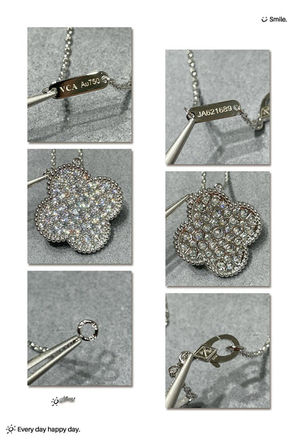 [Vera  Jewelry]CLOVER 25MM LARGE PENDANT DIAMOND PAVED SILVER NECKLACE