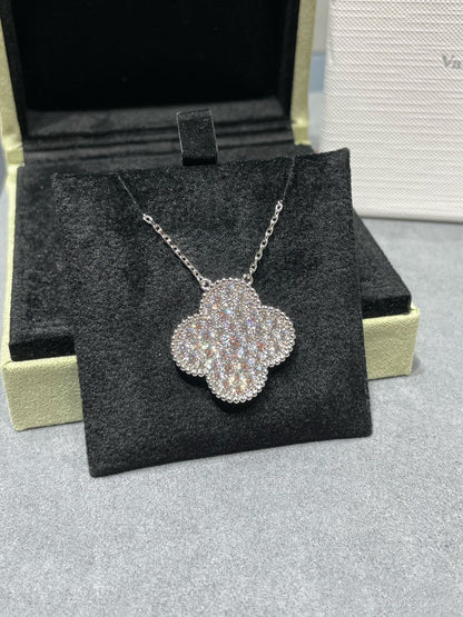 [Vera  Jewelry]CLOVER 25MM LARGE PENDANT DIAMOND PAVED SILVER NECKLACE