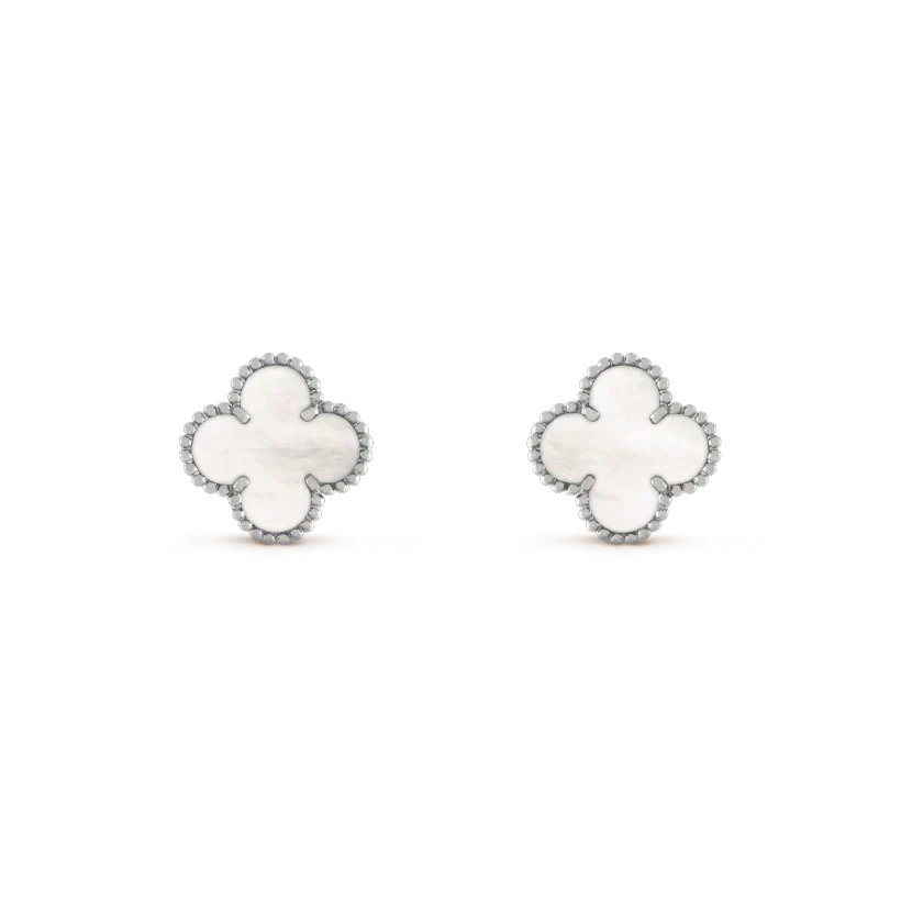[Vera  Jewelry]CLOVER MEDIUM 1 MOTIFS  WHITE MOP EARRINGS SILVER