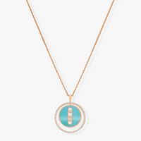[Vera Jewelry]LUCKY MOVE 3 DIAMONDS TURQUOISE PINK GOLD DIAMOND NECKLACE