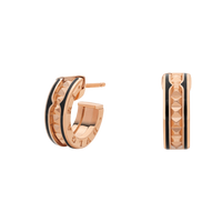 [Vera Jewelry]ZERO 1 ROCK PINK GOLD EARRINGS WITH STUDDED SPIRAL AND BLACK CERAMIC