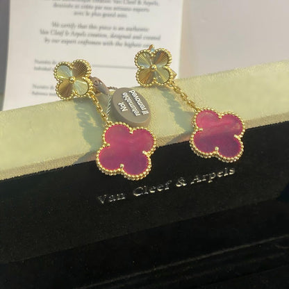 [Vera  Jewelry]Vera  Jewelry CLOVER 2 MOTIF PINK ENAMEL EARRINGS