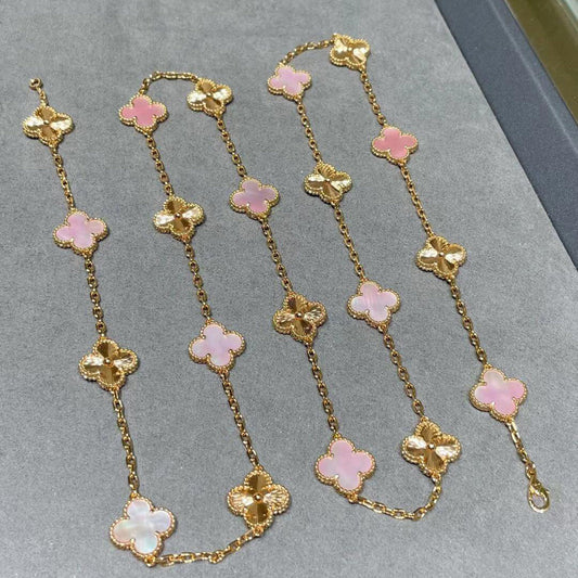 [Vera Jewelry]CLOVER 20 MOTIFS LASER PINK MOP NECKLACE
