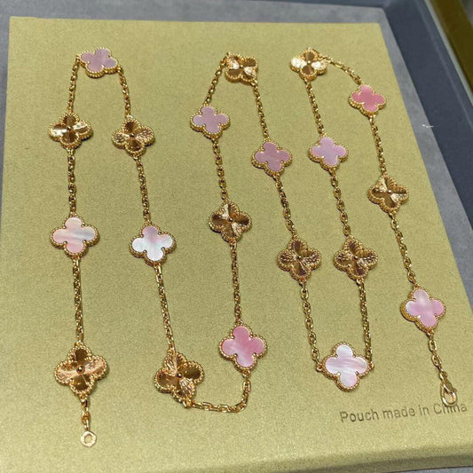 [Vera Jewelry]CLOVER 20 MOTIFS LASER PINK MOP NECKLACE