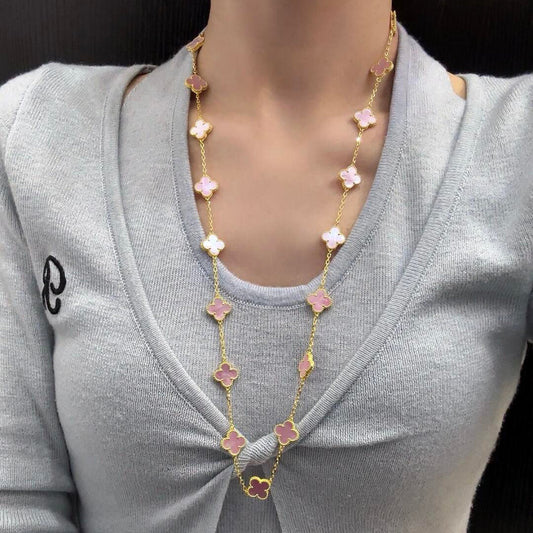 [Vera Jewelry]CLOVER 20 MOTIFS PINK MOP NECKLACE