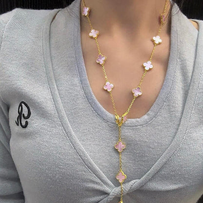 [Vera  Jewelry]CLOVER 20 MOTIFS PINK MOP NECKLACE