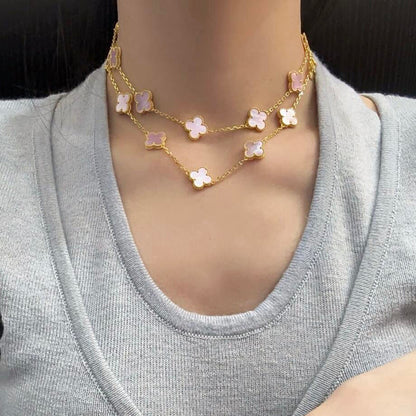 [Vera Jewelry]CLOVER 20 MOTIFS PINK MOP NECKLACE