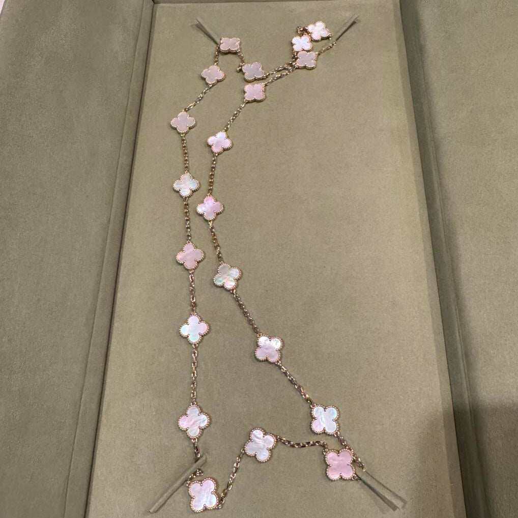 [Vera Jewelry]CLOVER 20 MOTIFS PINK MOP NECKLACE