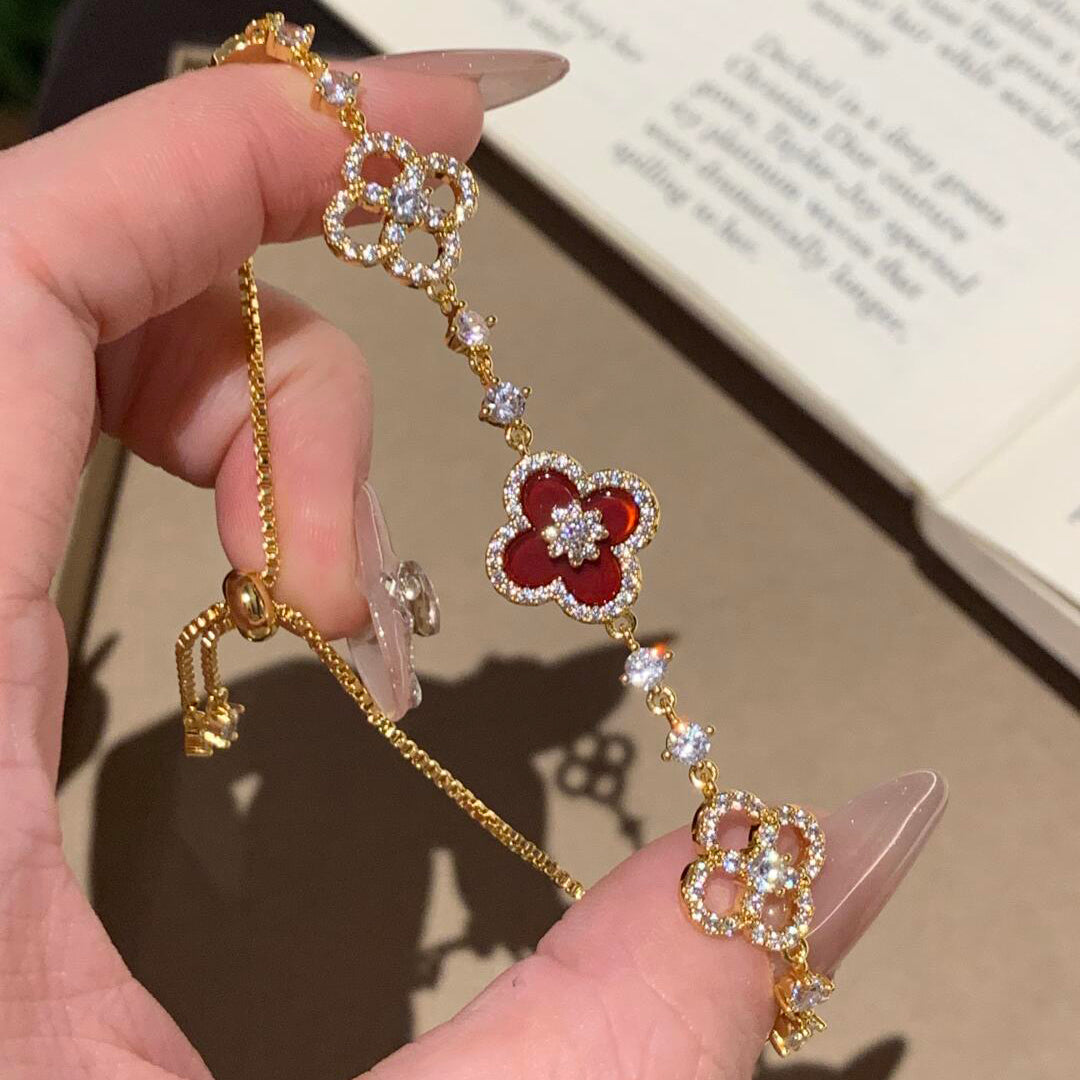 [Vera Jewelry]CLOVER 5 MOTIF PINK BLUE RED WHITE BRACELET