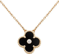 [Vera Jewelry]CLOVER 15MM DIAMOND ONYX NECKLACE