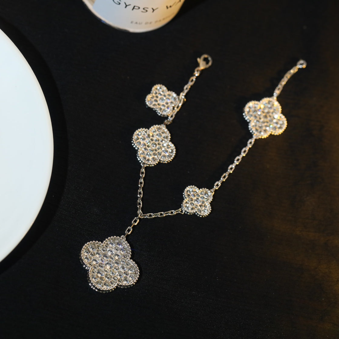 [Vera Jewelry]CLOVER BRACELET 5 MOTIF SILVER DIAMOND PAVED