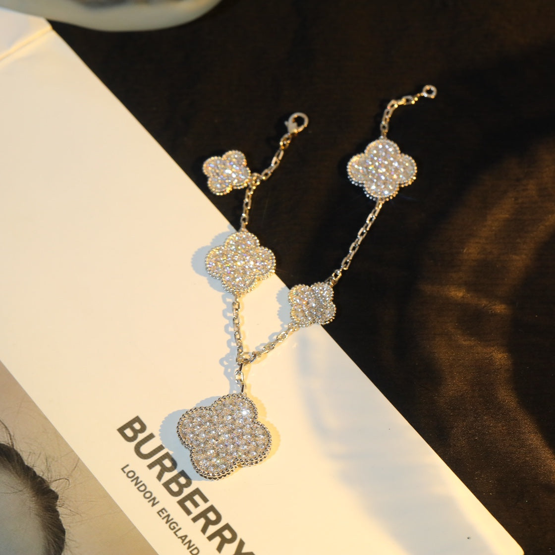 [Vera  Jewelry]CLOVER BRACELET 5 MOTIF SILVER DIAMOND PAVED