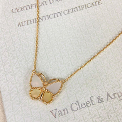 [Vera  Jewelry]Vera  Jewelry ROSE GOLD WHITE MOTHER OF PEARL BUTTERFLY NECKLACE