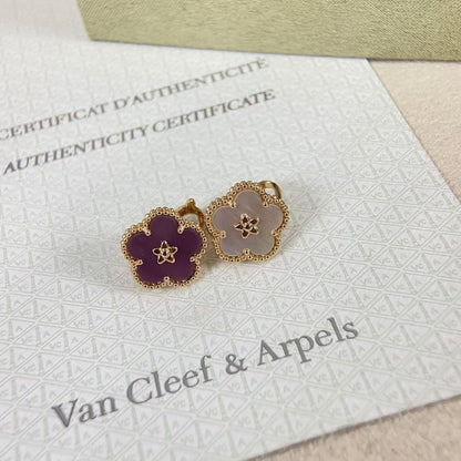 [Vera  Jewelry]Vera  Jewelry PURPLE PLUM FRAGRANCE PLUM BLOSSOM GOLD EARRINGS
