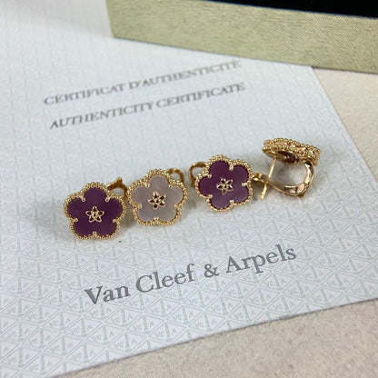 [Vera  Jewelry]Vera  Jewelry PURPLE PLUM FRAGRANCE PLUM BLOSSOM GOLD EARRINGS