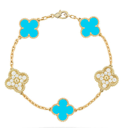 [Vera  Jewelry]LUCKY CLOVER 5-MOTIF BRACELET - TURQUOISE COLLECTION