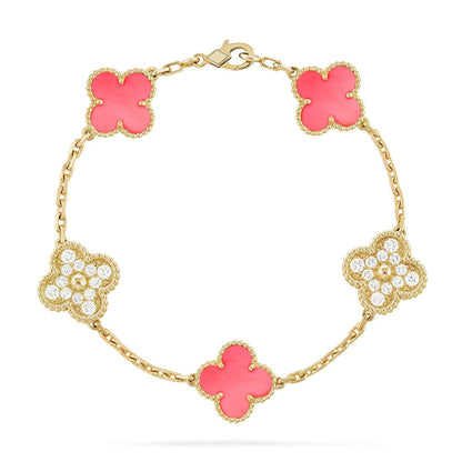 [Vera  Jewelry]LUCKY CLOVER 5-MOTIF BRACELET - PINK MOTHER-OF-PEARL COLLECTION