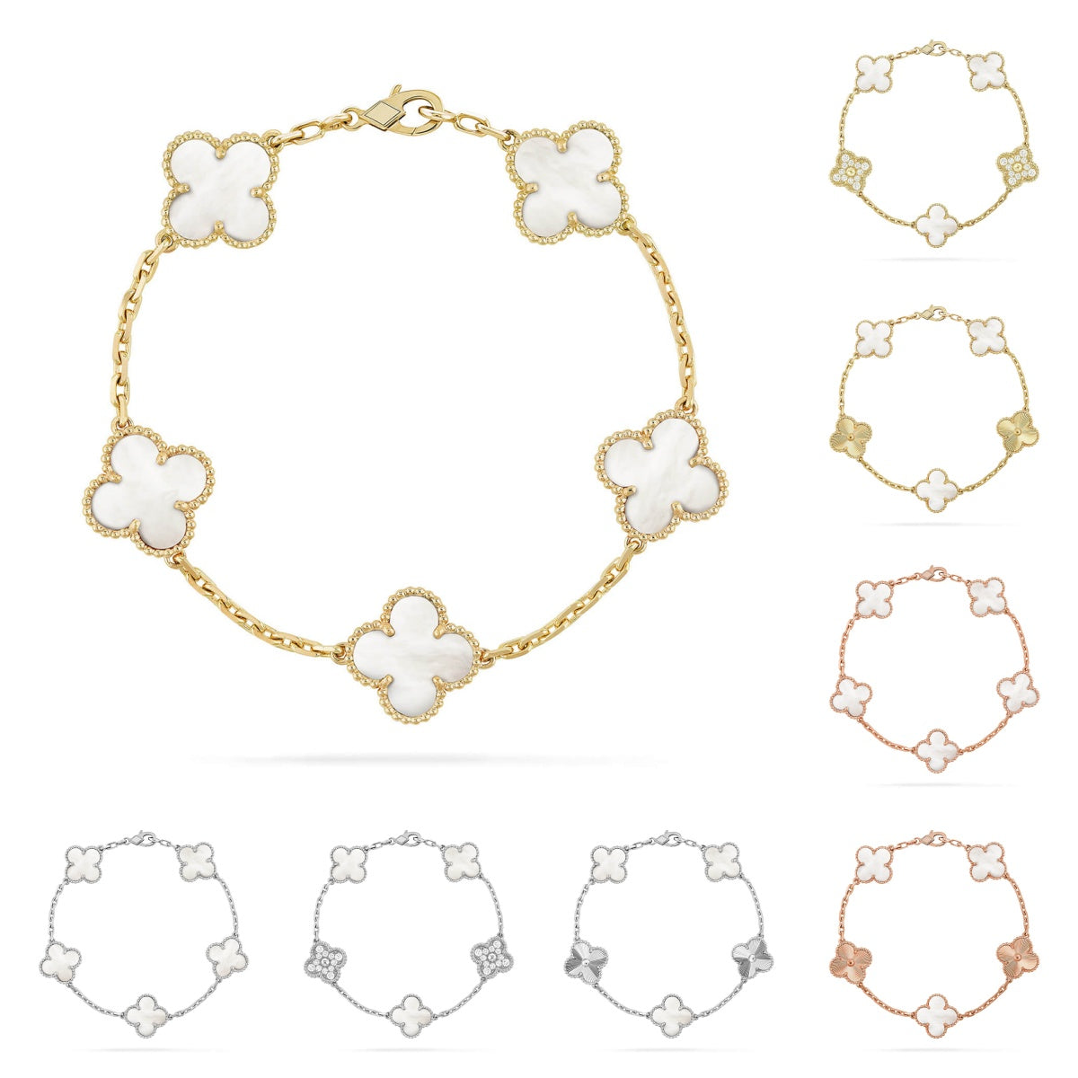 [Vera Jewelry] クローバー ホワイトパール マザーオブパール 5モチーフ ブレスレット コレクション