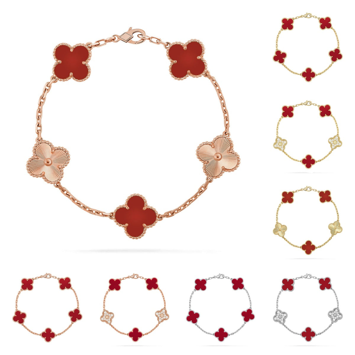 [Vera  Jewelry]LUCKY CLOVER 5-MOTIF BRACELET - RED CARNELIAN COLLECTION